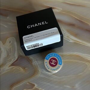 CHANEL Paris Burgundy and Blue Button Pin